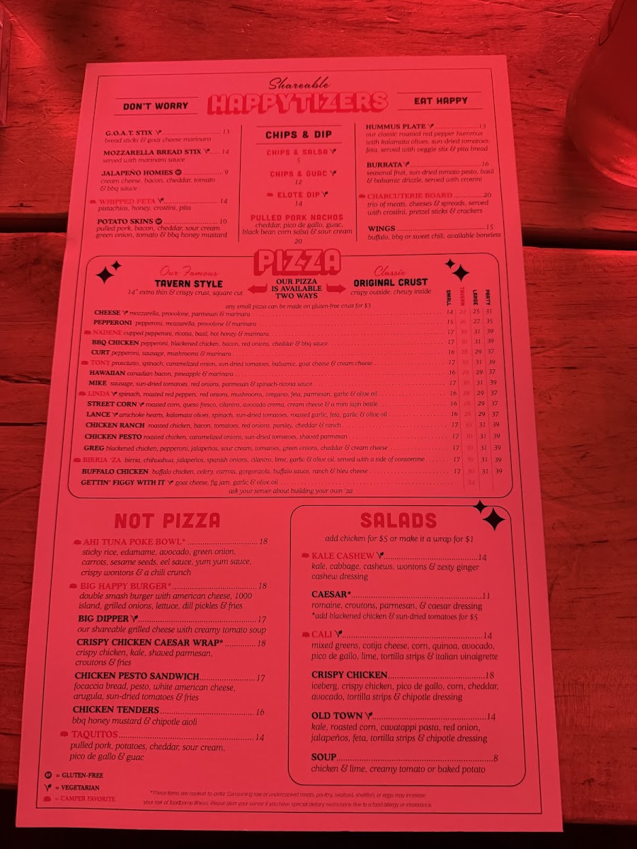 Happy Camper Pizza Menu - Image 1